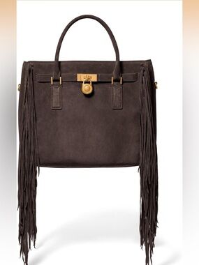 Michael Kors Brown Suede Fringe Tote with Gold Hardware